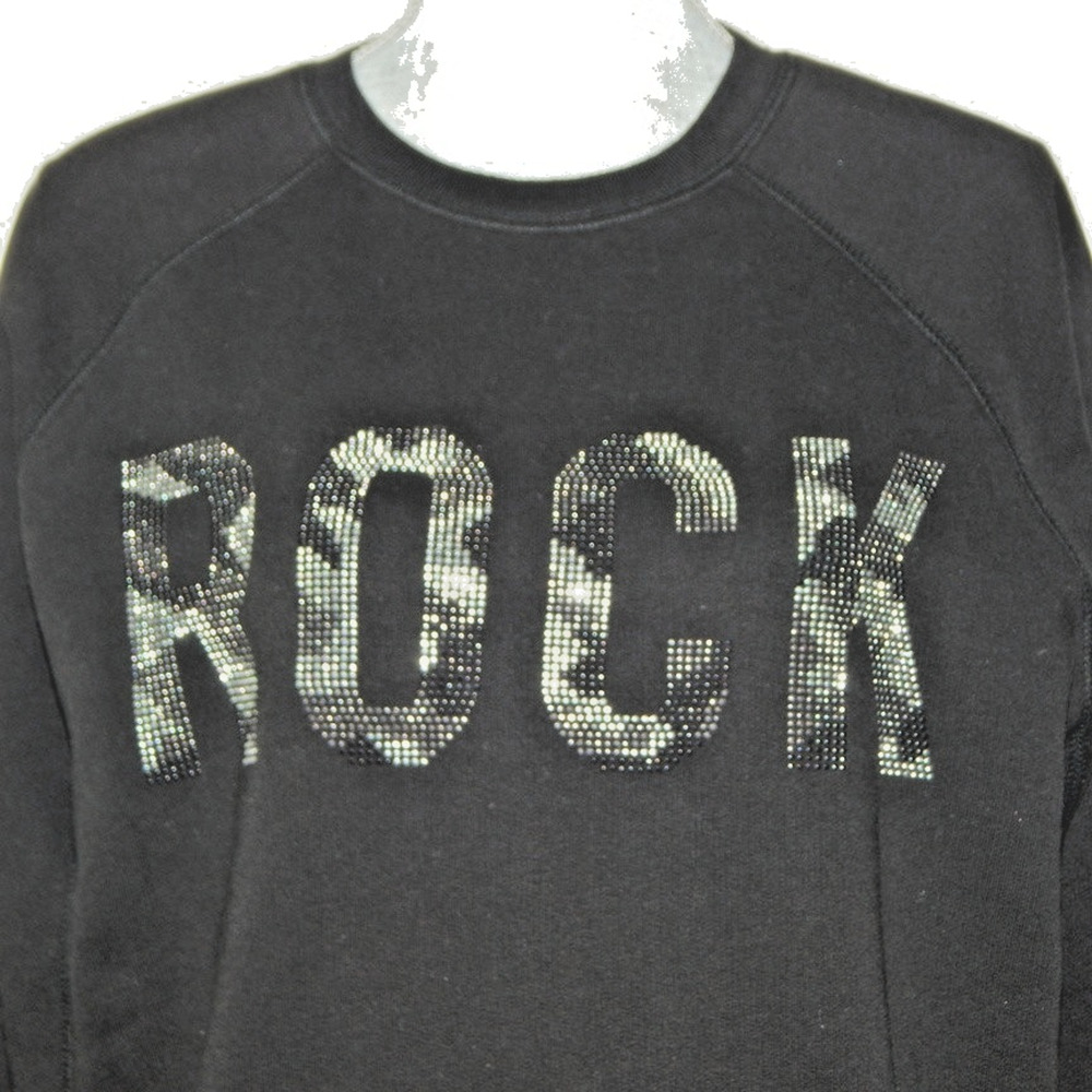 Zadig & Voltaire Upper Camo Strass Rhinestone Raglan Black Sweater Top MED NWT